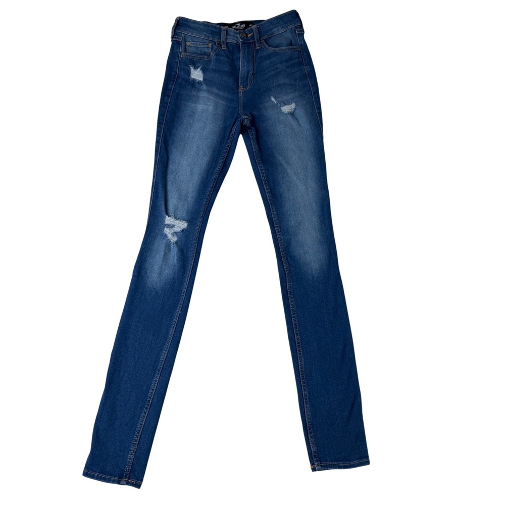 Hollister High Rise Super Skinny Jeans Medium Wash Distressed Size 23x32‎